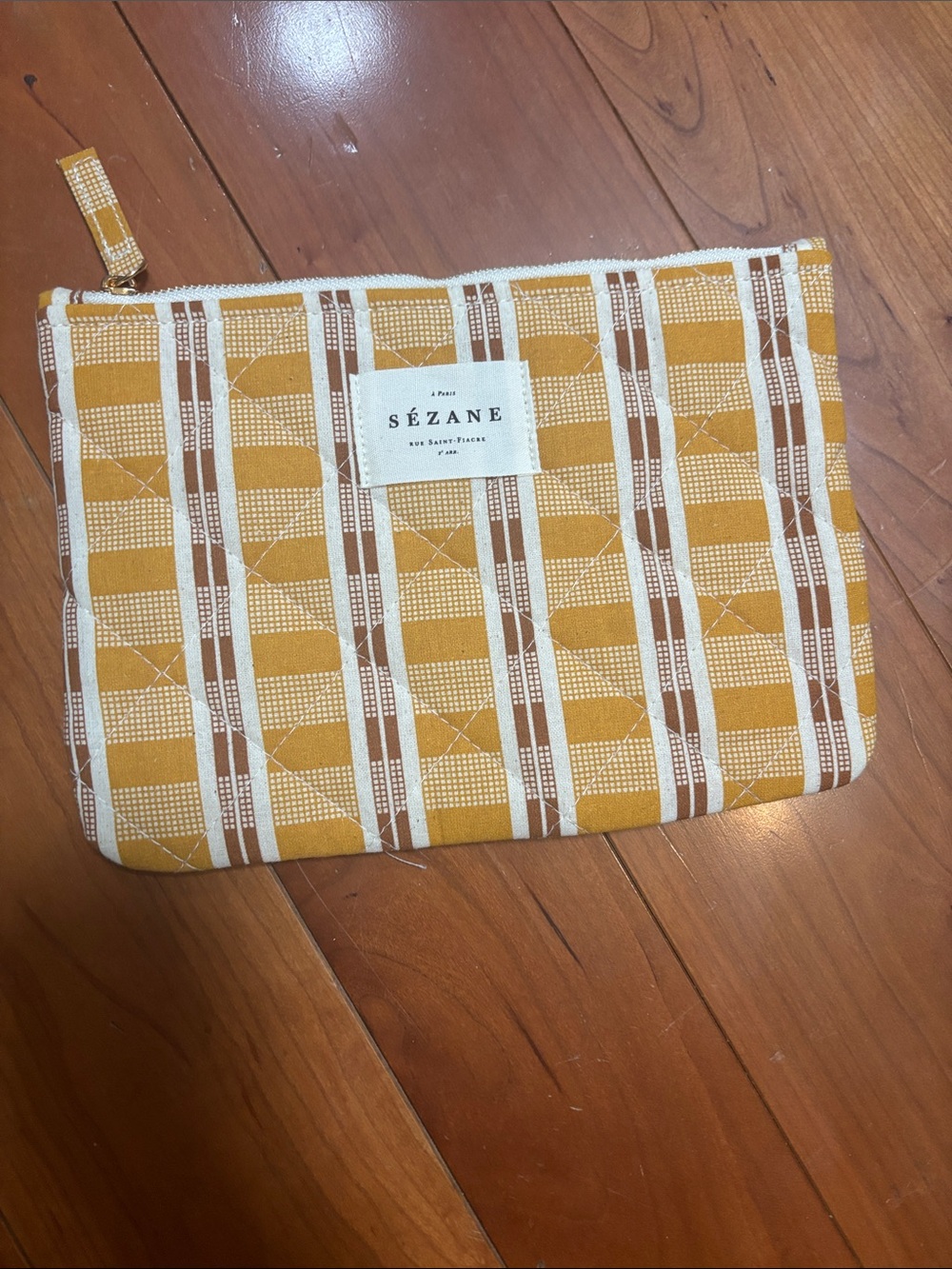 Sézane Mustard and Brown Patterned Cotton Pouch